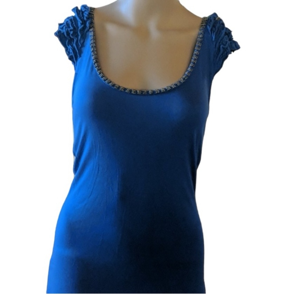 Remain Women’s Blue Ruffle Sleeve Bead Neckline Top Size Small